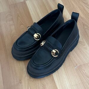 See by Chloe Black Loafers with Gold Accents